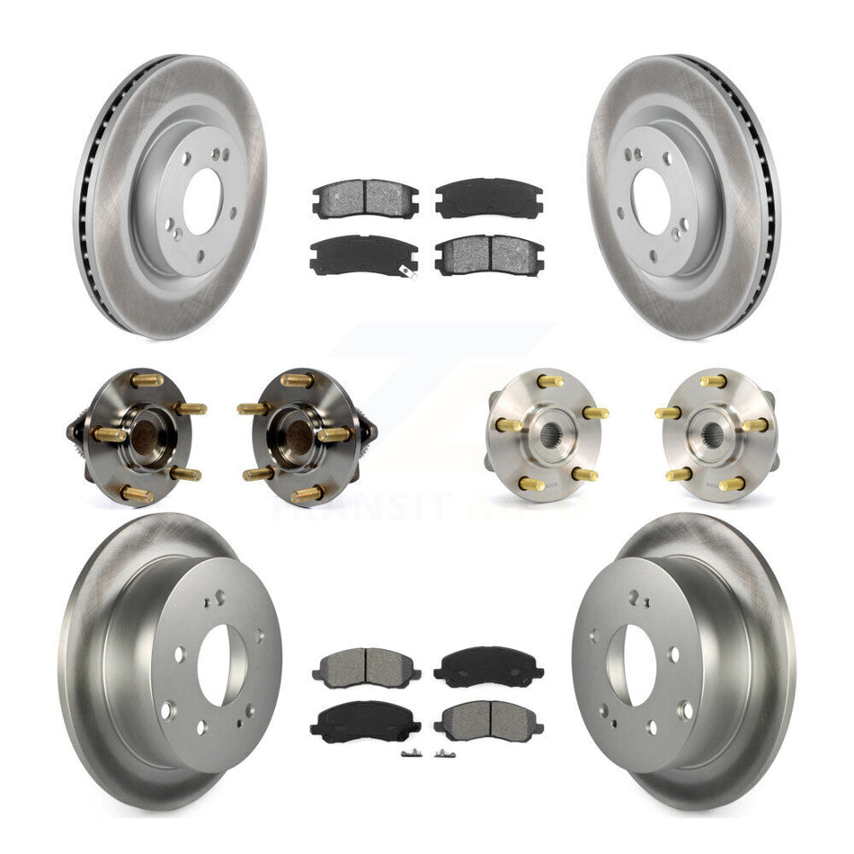 Front Rear Hub Bearings Assembly Coated Disc Brake Rotors And Semi-Metallic Pads Kit (10Pc) For 2006 Mitsubishi Eclipse 2.4L To 10 31 05 KBB-112011