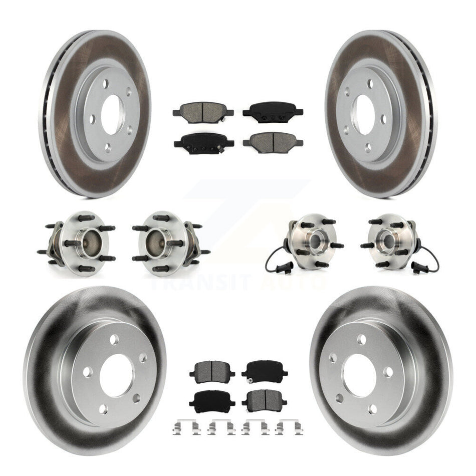 Front Rear Hub Bearings Coated Disc Brake Rotors And Semi-Metallic Pads Kit (10Pc) For 2004-2005 Chevrolet Malibu Drum rear brakes with 4-Wheel ABS With 276mm Diameter Rotor KBB-112017