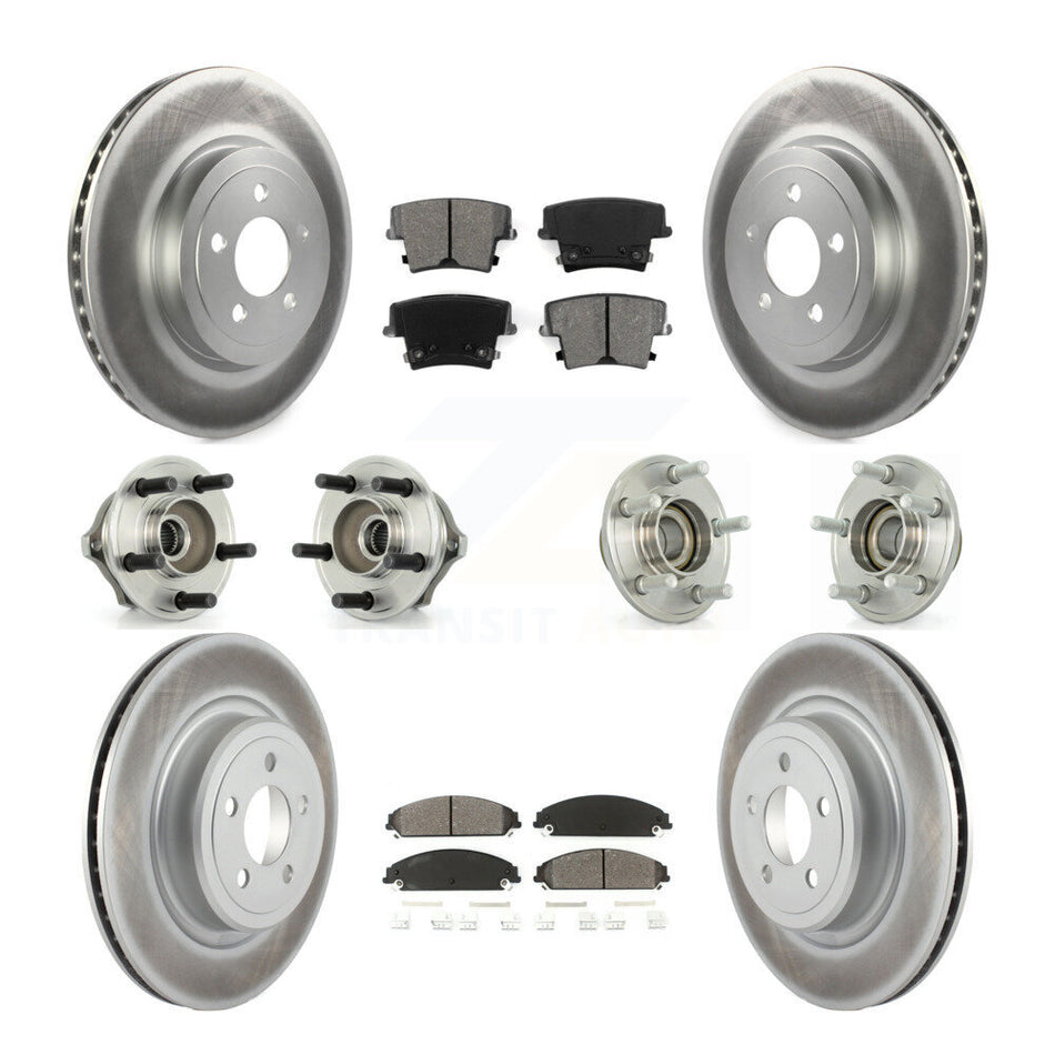 Front Rear Hub Bearings Assembly Coated Disc Brake Rotors And Semi-Metallic Pads Kit (10Pc) For 2006-2008 Dodge Charger RWD with 5.7L 3.5L With Police Package KBB-112032