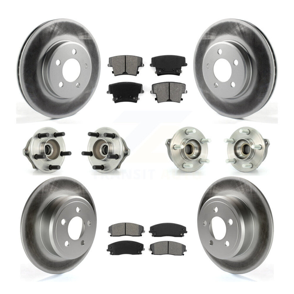 Front Rear Hub Bearings Assembly Coated Disc Brake Rotors And Semi-Metallic Pads Kit (10Pc) For Dodge Charger Magnum AWD with 2.7L KBB-112037