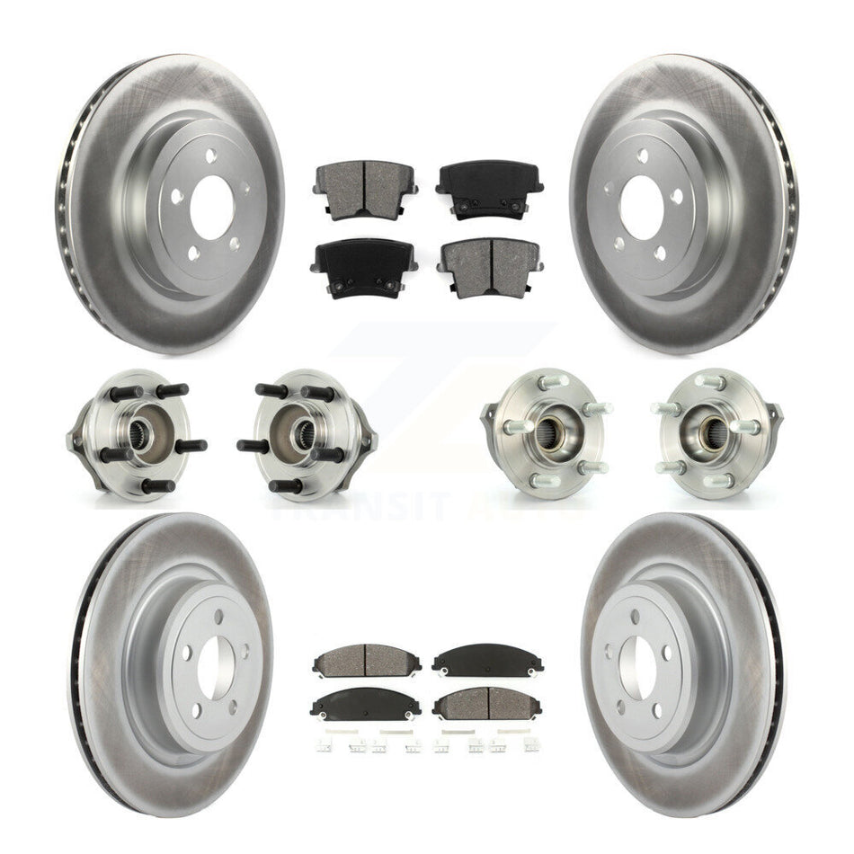 Front Rear Hub Bearings Assembly Coated Disc Brake Rotors And Semi-Metallic Pads Kit (10Pc) For 2007-2008 Dodge Charger AWD with 5.7L With Police Package KBB-112040