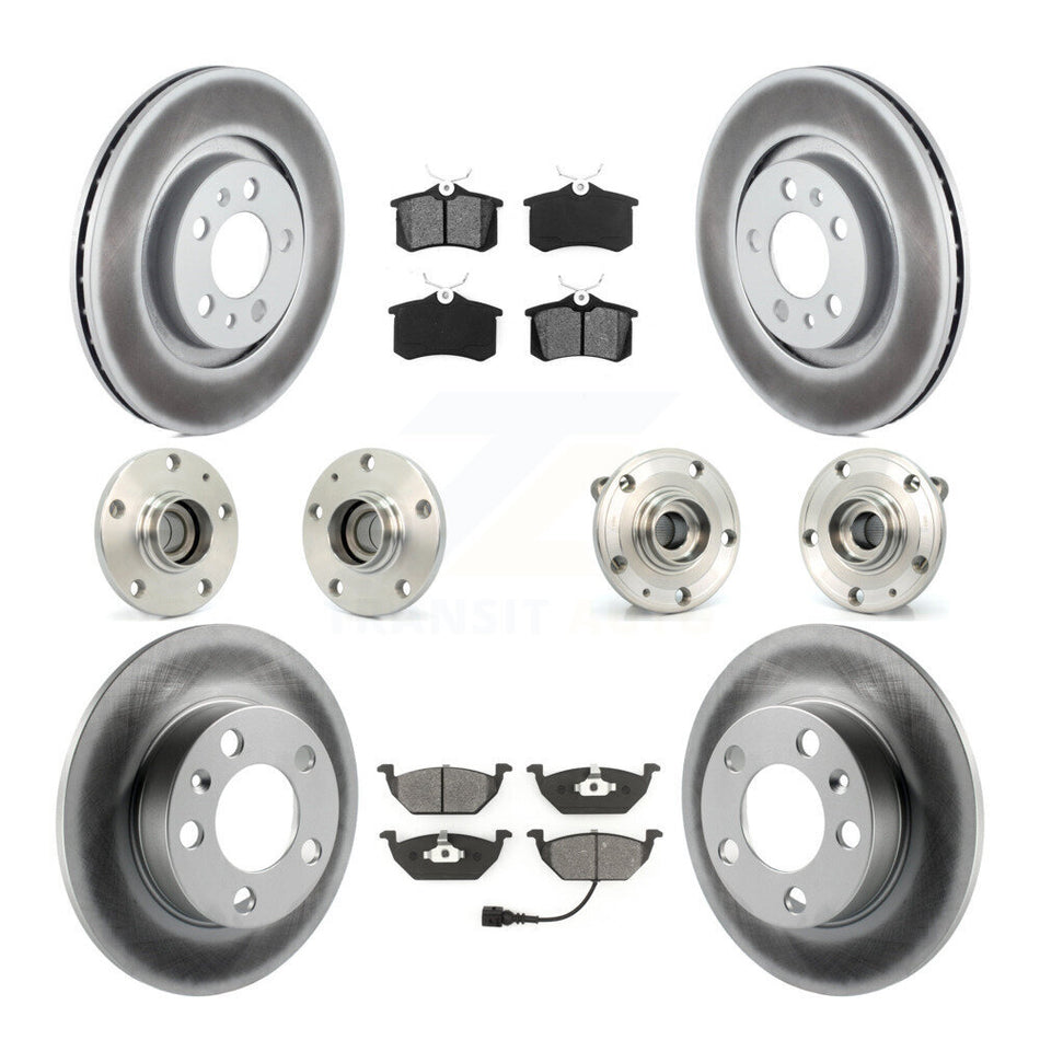 Front Rear Hub Bearing Coated Disc Brake Rotors And Semi-Metallic Pads Kit (10Pc) For 2006 Volkswagen Jetta 7th 8th Digit Of VIN Is "9M" Or "1J" With 280mm Diameter Rotor KBB-112052
