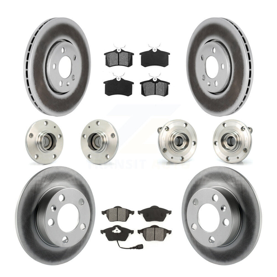 Front Rear Hub Bearing Coated Disc Brake Rotors And Semi-Metallic Pads Kit (10Pc) For 2006 Volkswagen Jetta 7th 8th Digit Of VIN Is "9M" Or "1J" With 288mm Diameter Rotor KBB-112053