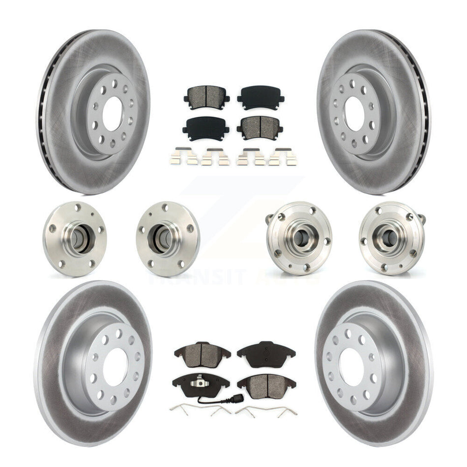 Front Rear Hub Bearings Assembly Coated Disc Brake Rotors And Semi-Metallic Pads Kit (10Pc) For Volkswagen Passat Eos KBB-112054