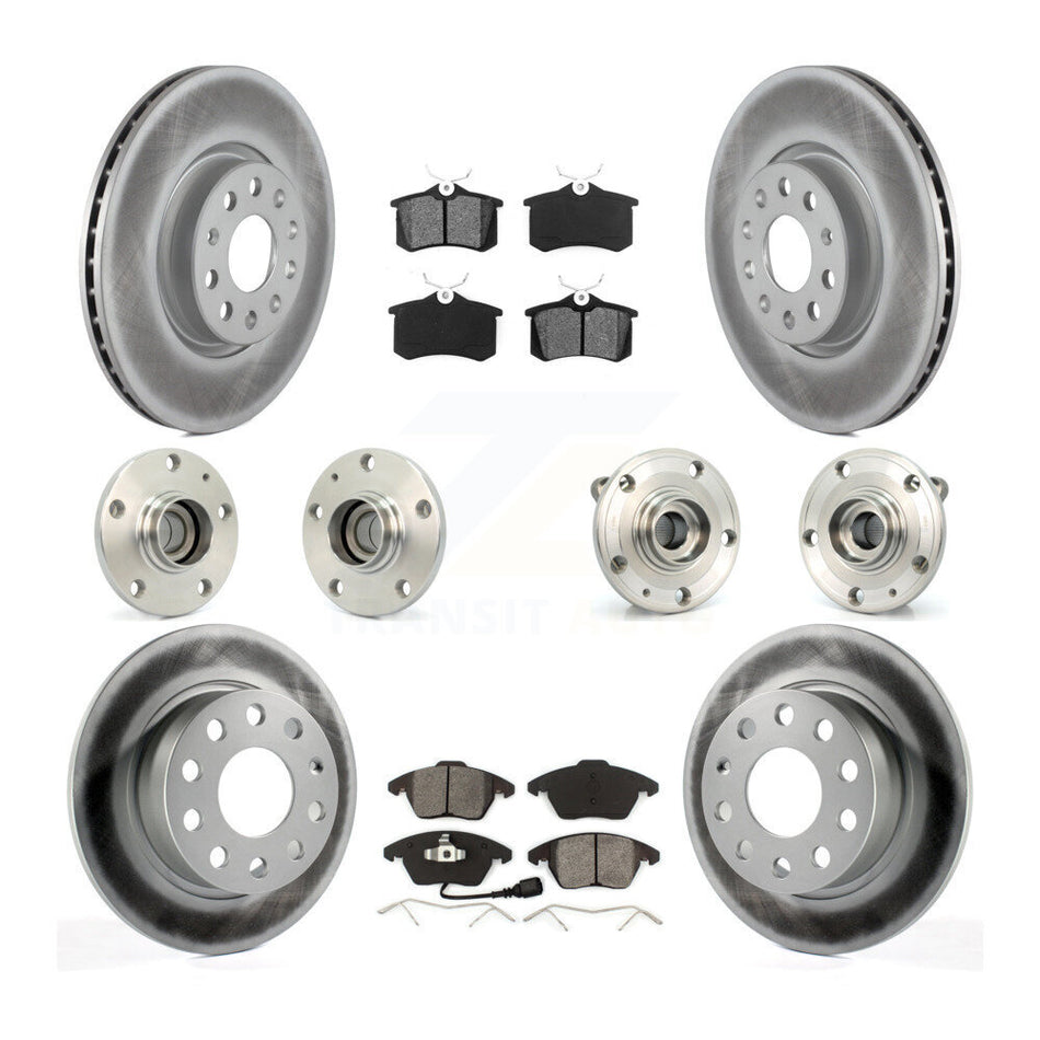 Front Rear Hub Bearings Assembly Coated Disc Brake Rotors And Semi-Metallic Pads Kit (10Pc) For Volkswagen Jetta Beetle KBB-112058