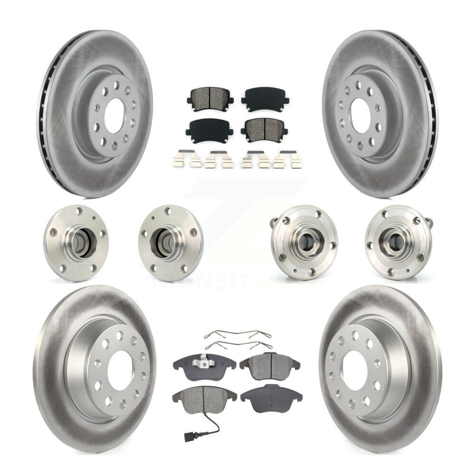 Front Rear Hub Bearings Assembly Coated Disc Brake Rotors And Semi-Metallic Pads Kit (10Pc) For Volkswagen Tiguan Audi Q3 KBB-112059