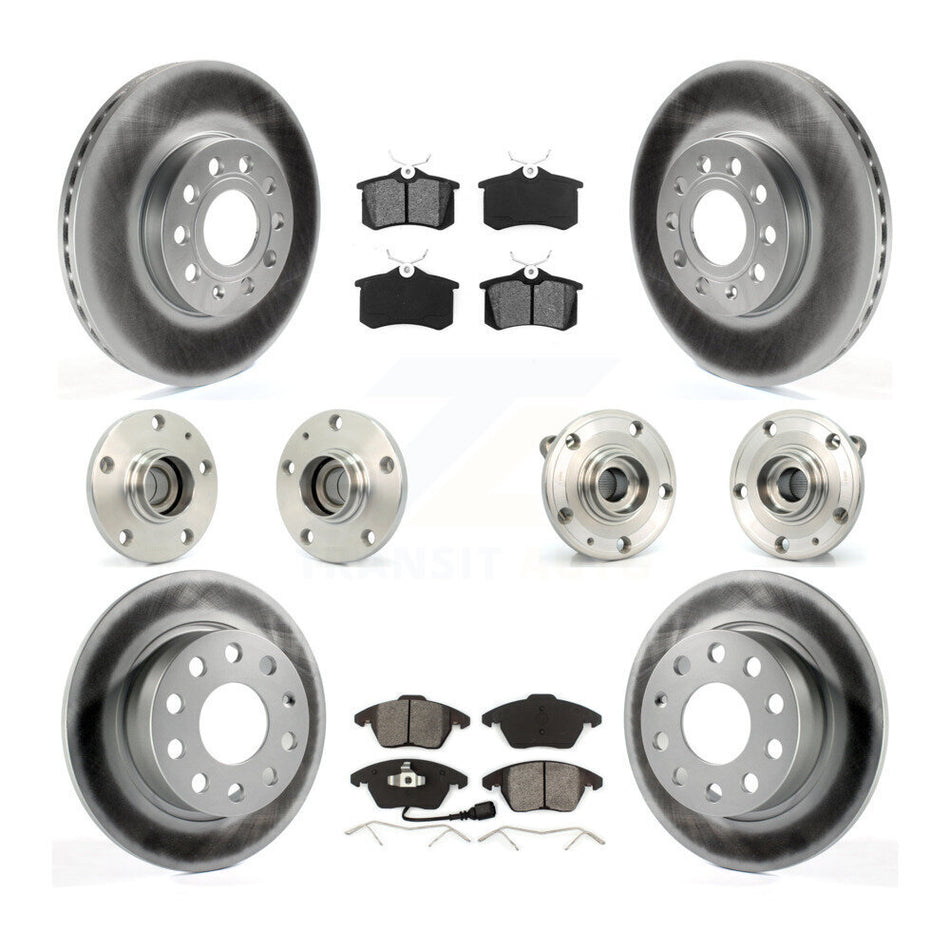 Front Rear Hub Bearings Assembly Coated Disc Brake Rotors And Semi-Metallic Pads Kit (10Pc) For Volkswagen Jetta Beetle KBB-112064