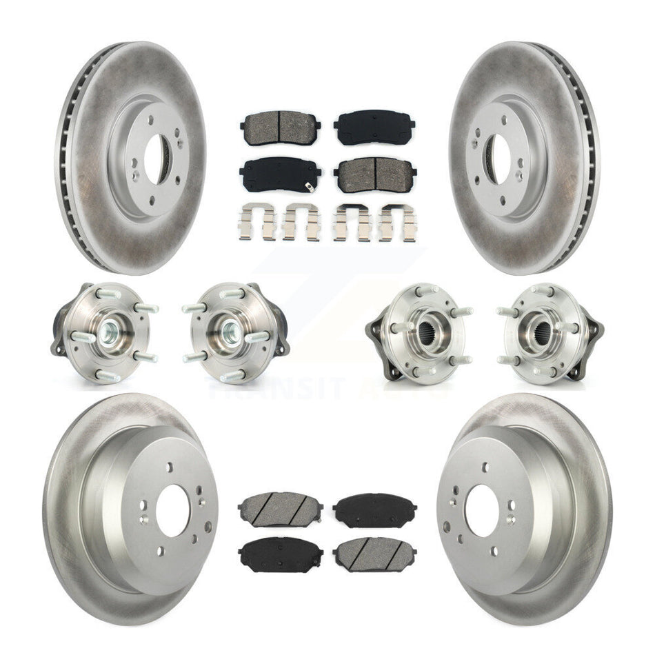 Front Rear Hub Bearings Assembly Coated Disc Brake Rotors And Semi-Metallic Pads Kit (10Pc) For 2007-2012 Hyundai Veracruz FWD With ABS Brakes KBB-112070