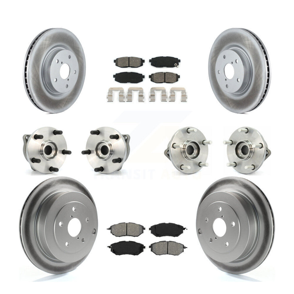 Front Rear Hub Bearings Assembly Coated Disc Brake Rotors And Semi-Metallic Pads Kit (10Pc) For 2008-2014 Subaru Tribeca KBB-112076