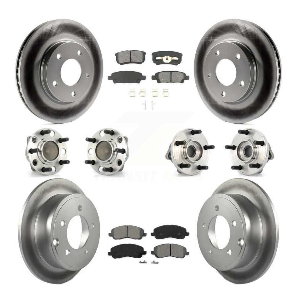 Front Rear Hub Bearings Assembly Coated Disc Brake Rotors And Semi-Metallic Pads Kit (10Pc) For 2009 Dodge Caliber SXT with Drum rear brakes Non-ABS KBB-112078