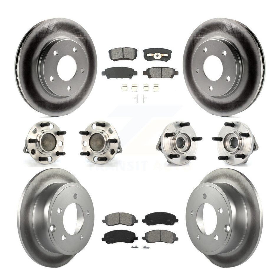 Front Rear Hub Bearings Assembly Coated Disc Brake Rotors And Semi-Metallic Pads Kit (10Pc) For 2009 Dodge Caliber SXT with Drum rear brakes 4-Wheel ABS KBB-112081