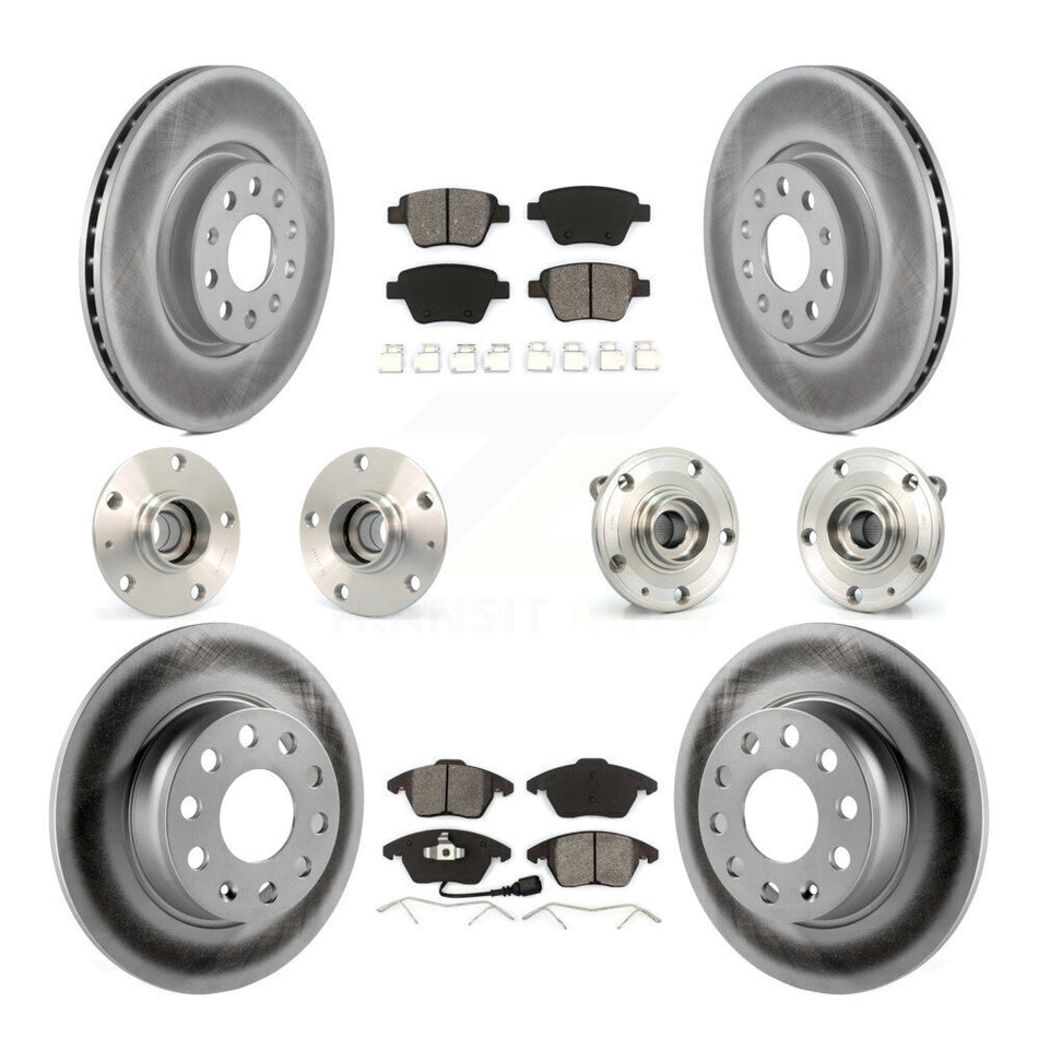 Front Rear Hub Bearings Assembly Coated Disc Brake Rotors And Semi-Metallic Pads Kit (10Pc) For Volkswagen GTI With 30mm bearing KBB-112086