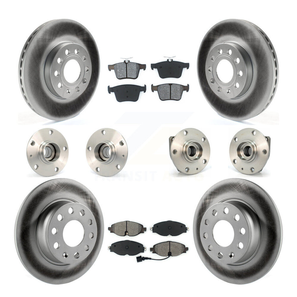 Front Rear Hub Bearings Assembly Coated Disc Brake Rotors And Semi-Metallic Pads Kit (10Pc) For 2015-2019 Volkswagen e-Golf KBB-112098