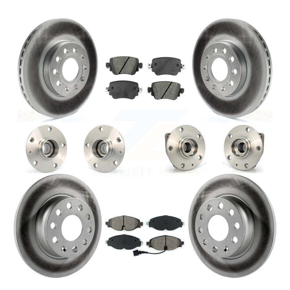 Front Rear Hub Bearings Assembly Coated Disc Brake Rotors And Semi-Metallic Pads Kit (10Pc) For Volkswagen Golf SportWagen KBB-112099