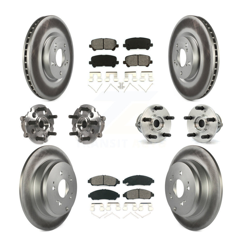 Front Rear Hub Bearings Assembly Coated Disc Brake Rotors And Semi-Metallic Pads Kit (10Pc) For Honda Pilot Acura MDX ZDX KBB-112100