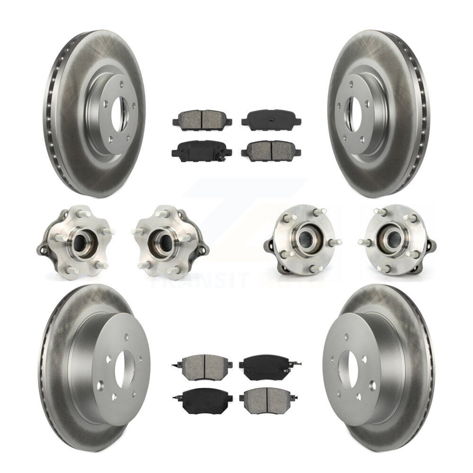 Front Rear Hub Bearings Assembly Coated Disc Brake Rotors And Semi-Metallic Pads Kit (10Pc) For 2003-2004 Nissan Murano AWD KBB-112115