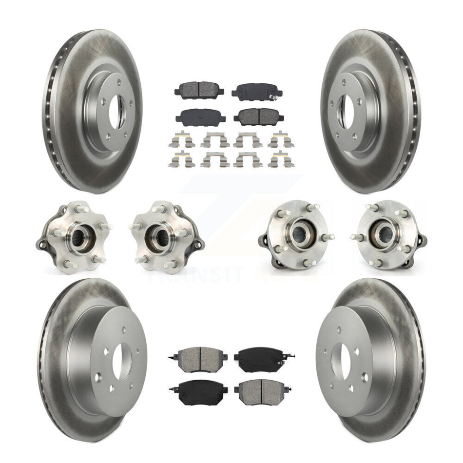Front Rear Hub Bearings Assembly Coated Disc Brake Rotors And Semi-Metallic Pads Kit (10Pc) For 2003-2004 Nissan Murano AWD KBB-112115