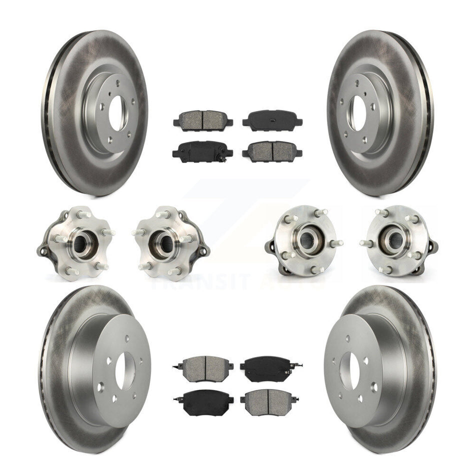 Front Rear Hub Bearings Assembly Coated Disc Brake Rotors And Semi-Metallic Pads Kit (10Pc) For 2005-2007 Nissan Murano AWD KBB-112116