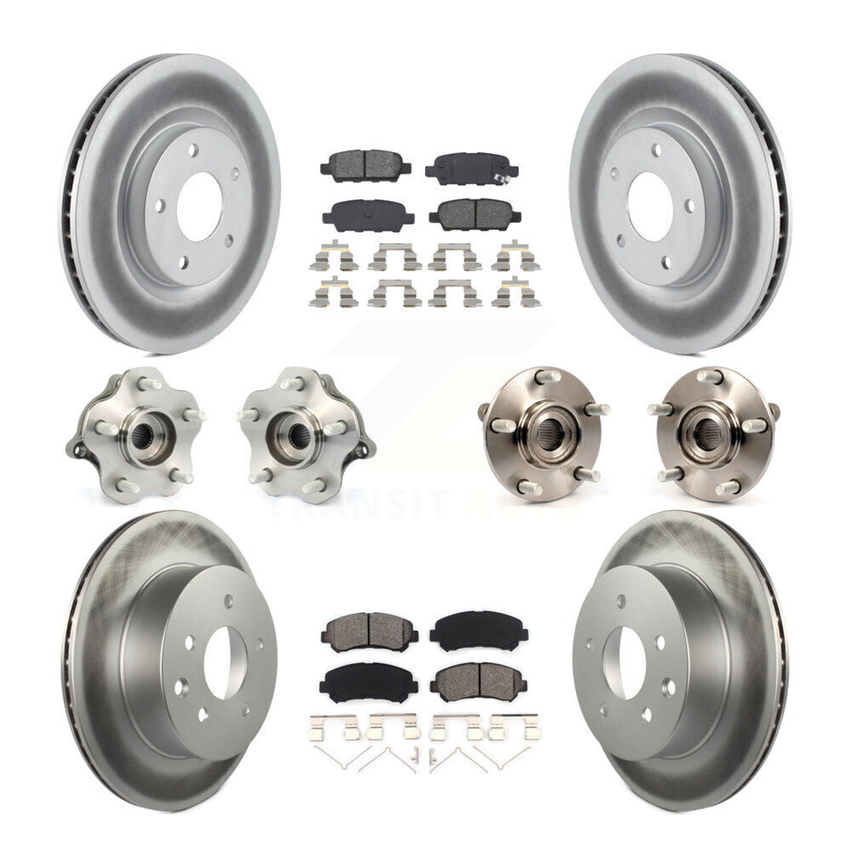 Front Rear Hub Bearings Assembly Coated Disc Brake Rotors And Semi-Metallic Pads Kit (10Pc) For 2008-2013 Nissan Rogue AWD KBB-112141