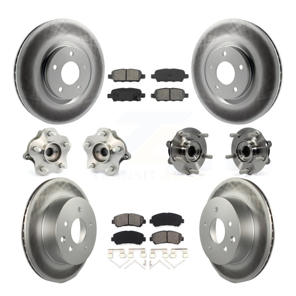 Front Rear Hub Bearings Assembly Coated Disc Brake Rotors And Semi-Metallic Pads Kit (10Pc) For 2014 Nissan Juke Nismo RS with AWD To 04 14 KBB-112142