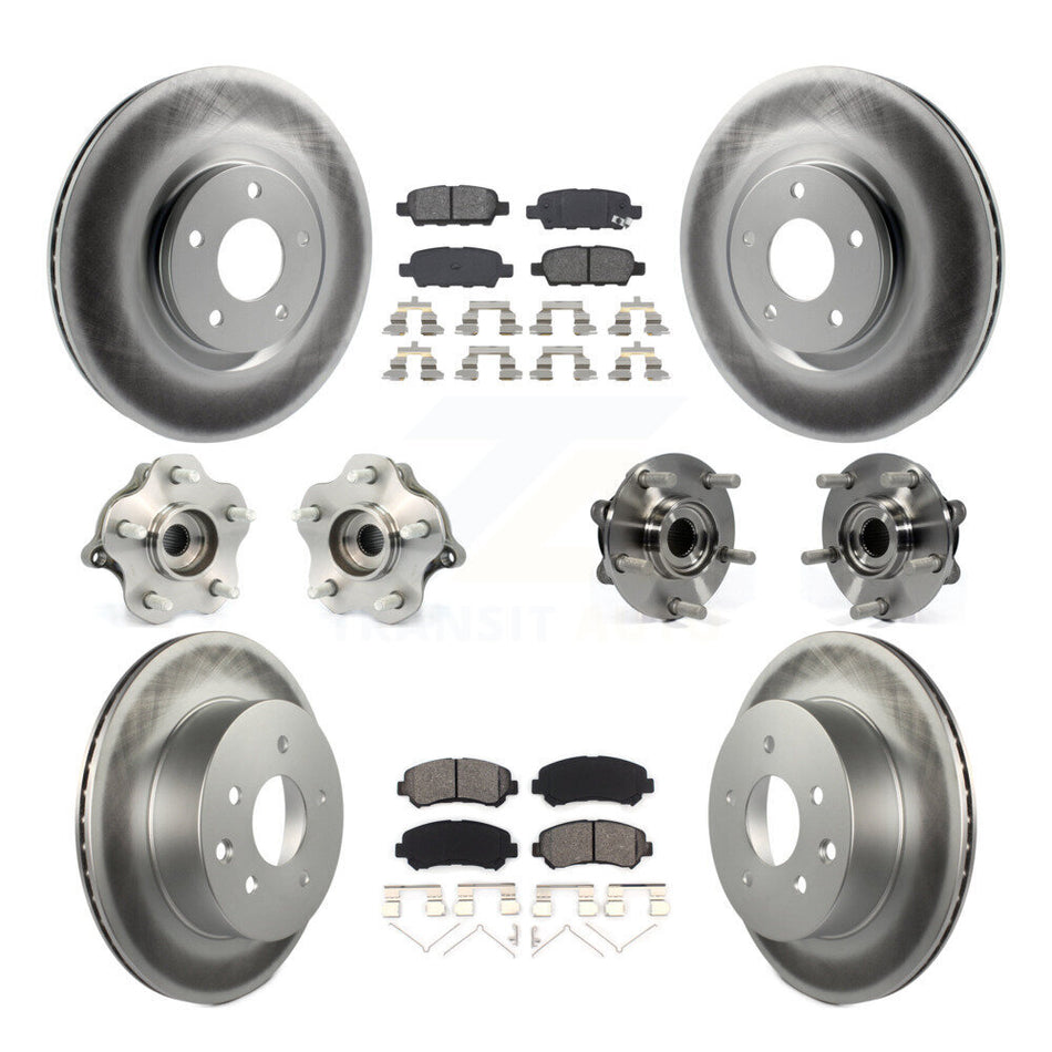Front Rear Hub Bearings Assembly Coated Disc Brake Rotors And Semi-Metallic Pads Kit (10Pc) For 2014 Nissan Juke Nismo RS with AWD To 04 14 KBB-112142