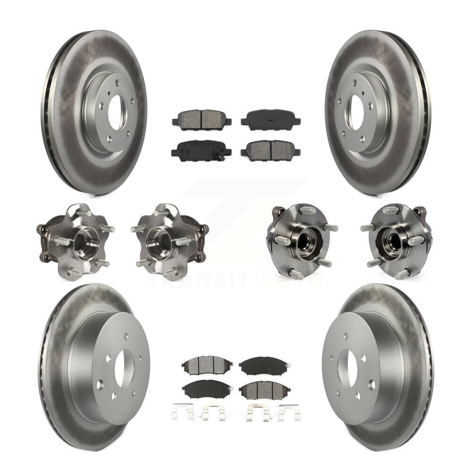 Front Rear Hub Bearings Assembly Coated Disc Brake Rotors And Semi-Metallic Pads Kit (10Pc) For INFINITI QX70 M37 Q70 Q70L M56 M35h KBB-112149