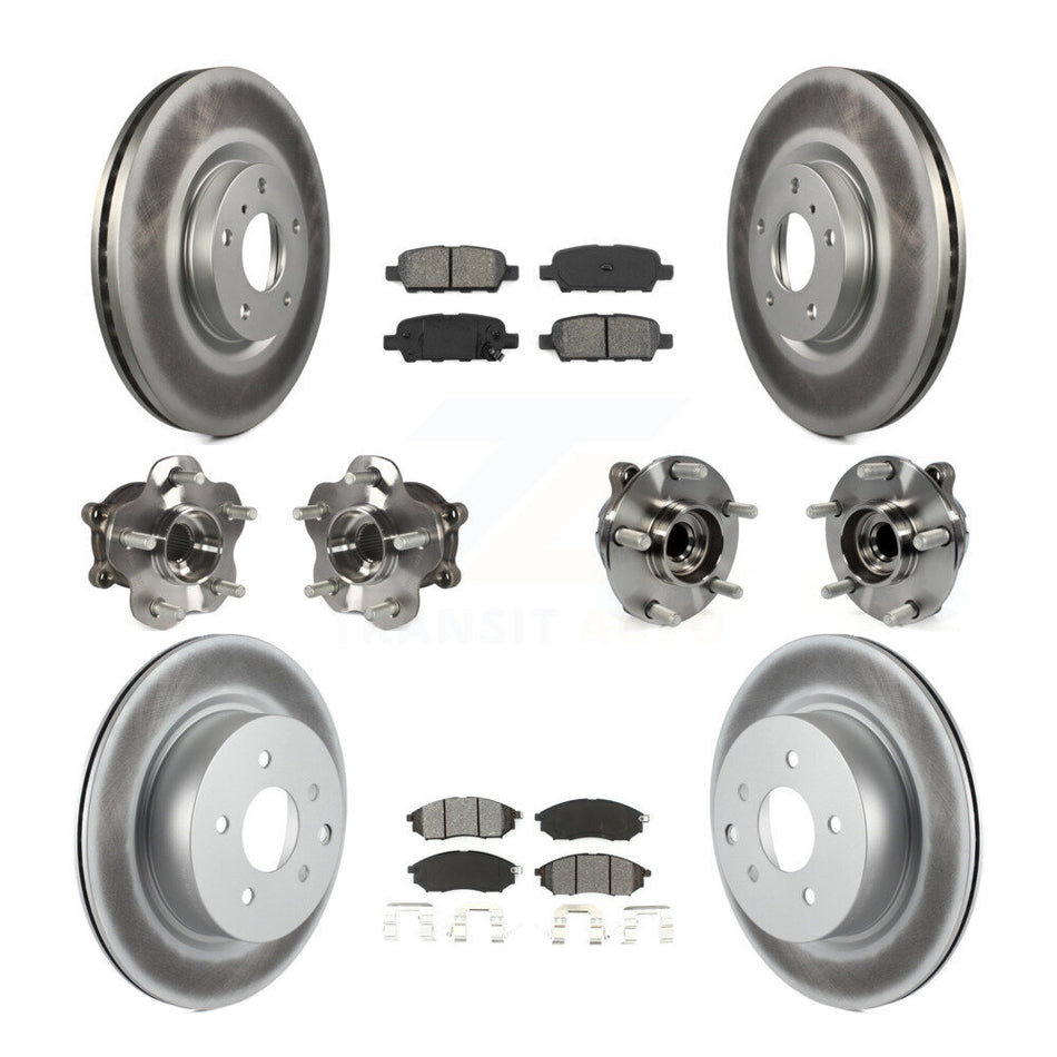 Front Rear Hub Bearings Assembly Coated Disc Brake Rotors And Semi-Metallic Pads Kit (10Pc) For INFINITI G37 G35 EX35 G25 Nissan 370Z Q40 M35 QX50 M45 EX37 KBB-112150