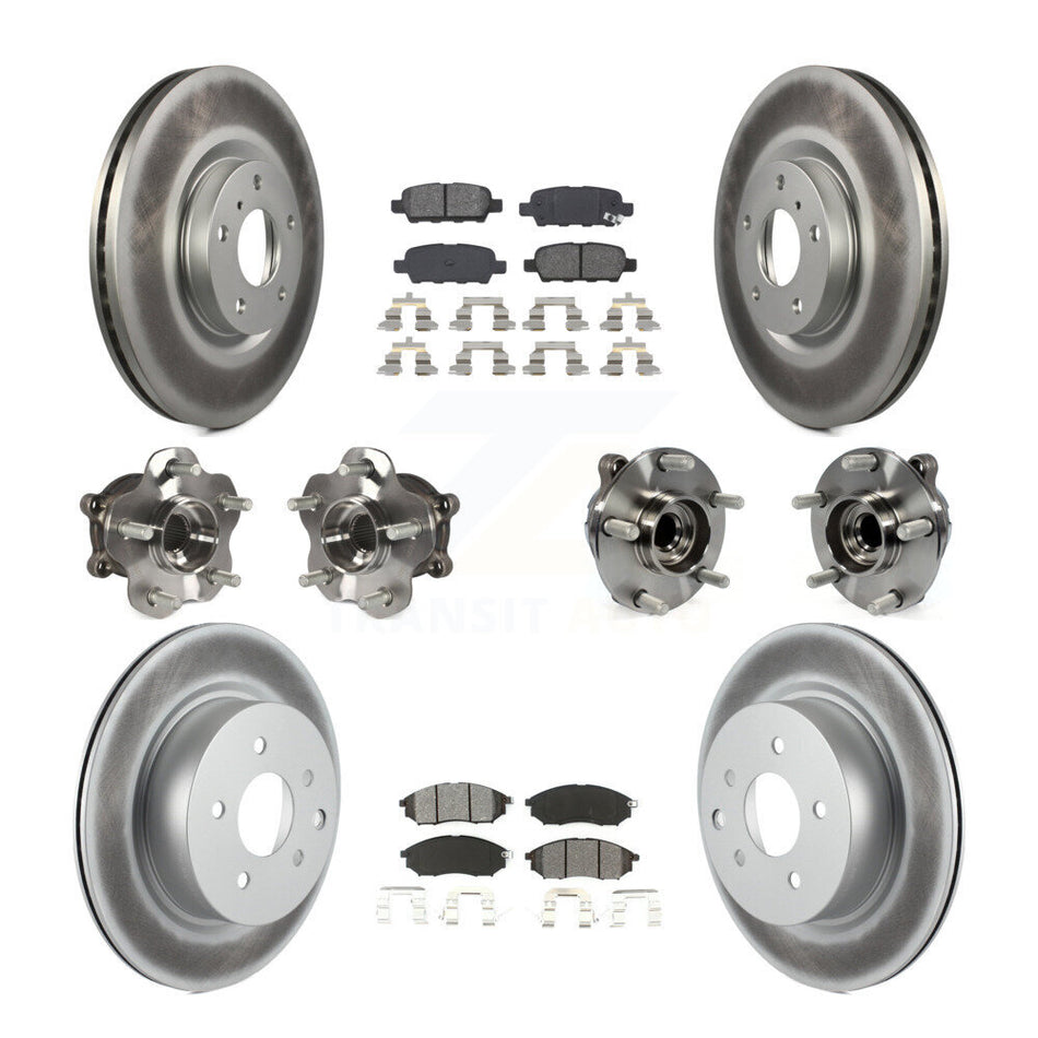 Front Rear Hub Bearings Assembly Coated Disc Brake Rotors And Semi-Metallic Pads Kit (10Pc) For INFINITI G37 G35 EX35 G25 Nissan 370Z Q40 M35 QX50 M45 EX37 KBB-112150