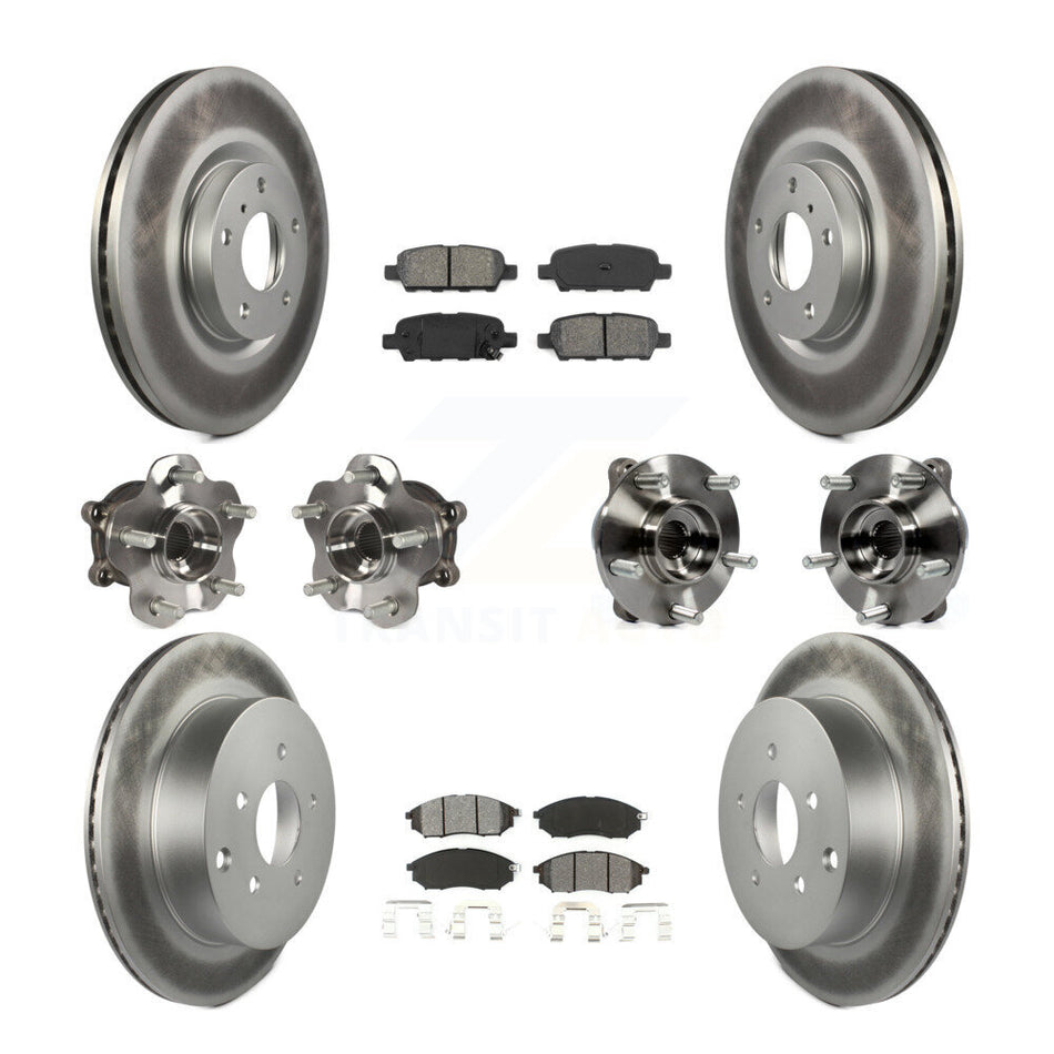 Front Rear Hub Bearing Coated Brake Rotor Pads Kit (10Pc) For 2015-2017 INFINITI QX70 AWD KBB-112159