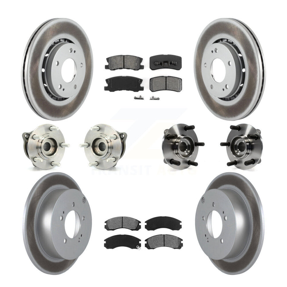 Front Rear Hub Bearings Assembly Coated Disc Brake Rotors And Semi-Metallic Pads Kit (10Pc) For 2010-2011 Mitsubishi Lancer Ralliart Sportback with AWD KBB-112167