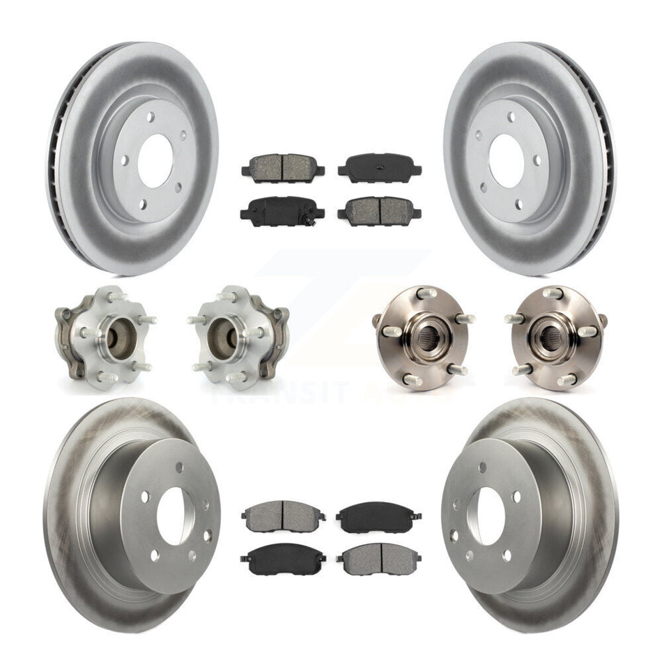 Front Rear Hub Bearings Assembly Coated Disc Brake Rotors And Semi-Metallic Pads Kit (10Pc) For 2007-2012 Nissan Sentra SE-R with 2.5L KBB-112168