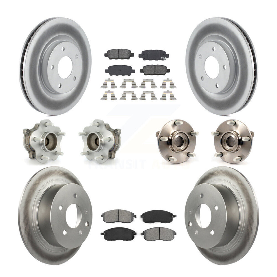 Front Rear Hub Bearings Assembly Coated Disc Brake Rotors And Semi-Metallic Pads Kit (10Pc) For 2007-2012 Nissan Sentra SE-R with 2.5L KBB-112168