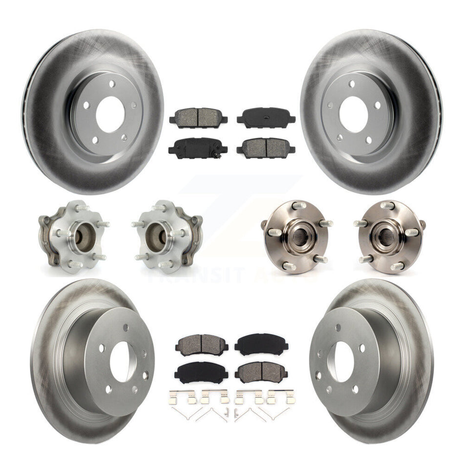 Front Rear Hub Bearings Assembly Coated Disc Brake Rotors And Semi-Metallic Pads Kit (10Pc) For 2007-2012 Nissan Sentra SE-R Spec V with 2.5L KBB-112169