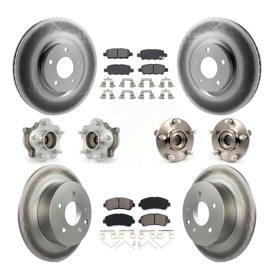 Front Rear Hub Bearings Assembly Coated Disc Brake Rotors And Semi-Metallic Pads Kit (10Pc) For 2007-2012 Nissan Sentra SE-R Spec V with 2.5L KBB-112169