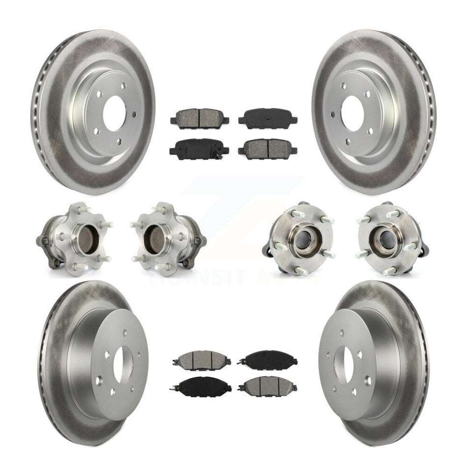 Front Rear Hub Bearings Assembly Coated Disc Brake Rotors And Semi-Metallic Pads Kit (10Pc) For Nissan Pathfinder Murano INFINITI QX60 JX35 FWD KBB-112175