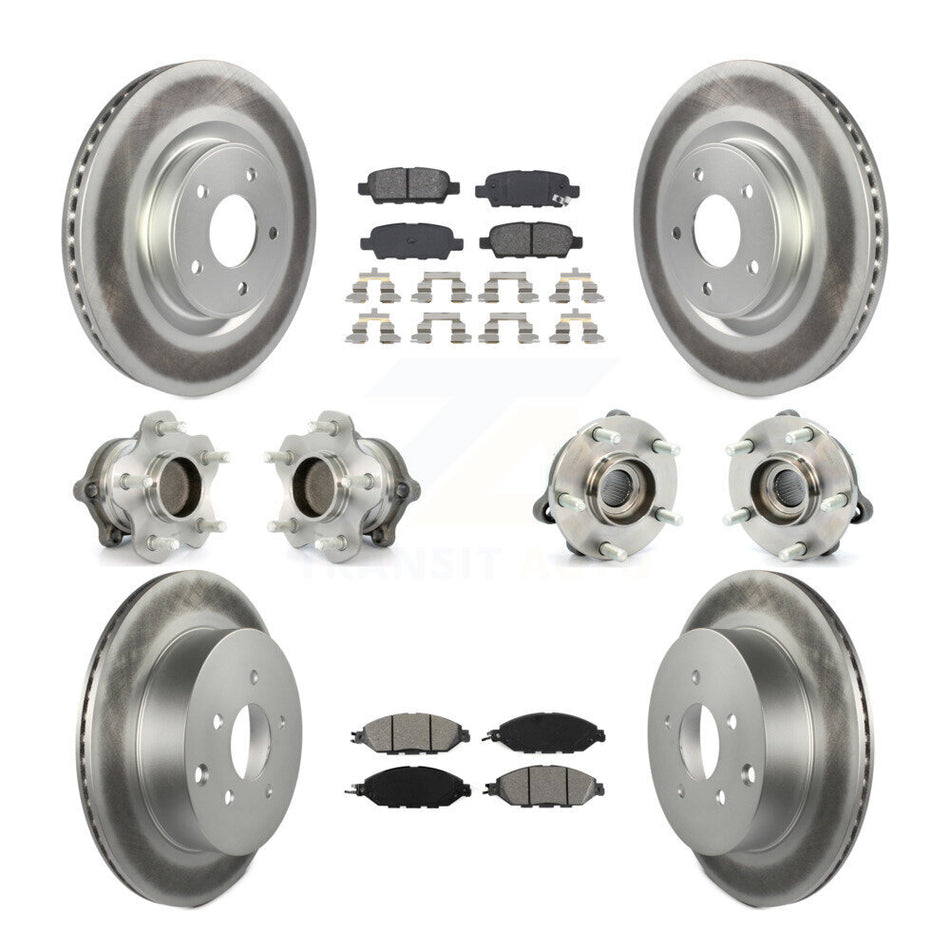 Front Rear Hub Bearings Assembly Coated Disc Brake Rotors And Semi-Metallic Pads Kit (10Pc) For Nissan Pathfinder Murano INFINITI QX60 JX35 FWD KBB-112175