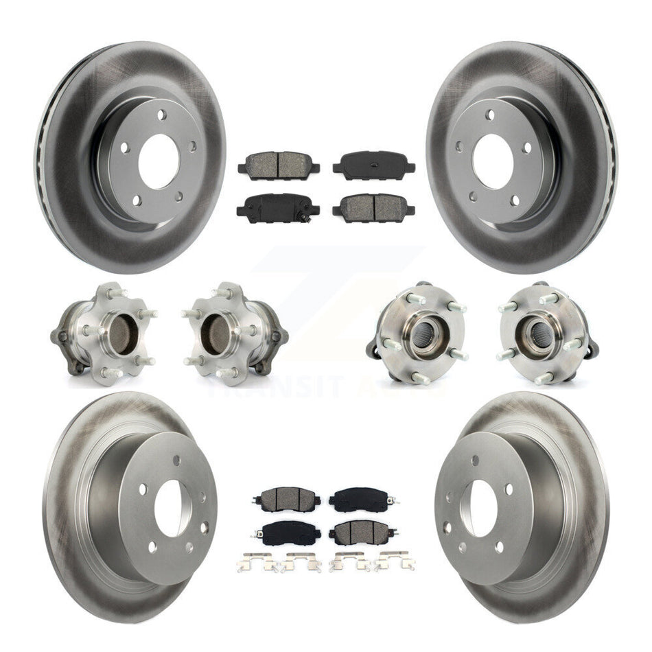 Front Rear Hub Bearings Assembly Coated Disc Brake Rotors And Semi-Metallic Pads Kit (10Pc) For Nissan Altima KBB-112176