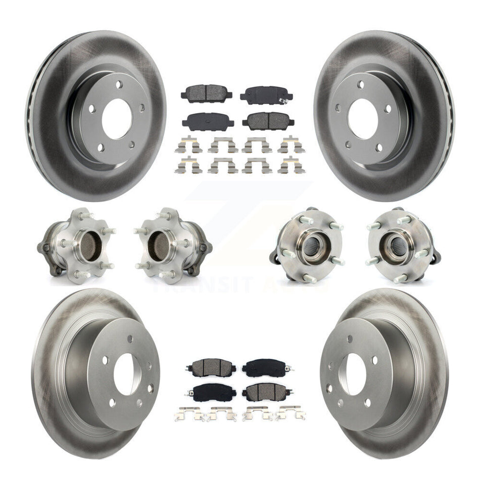 Front Rear Hub Bearings Assembly Coated Disc Brake Rotors And Semi-Metallic Pads Kit (10Pc) For Nissan Altima KBB-112176