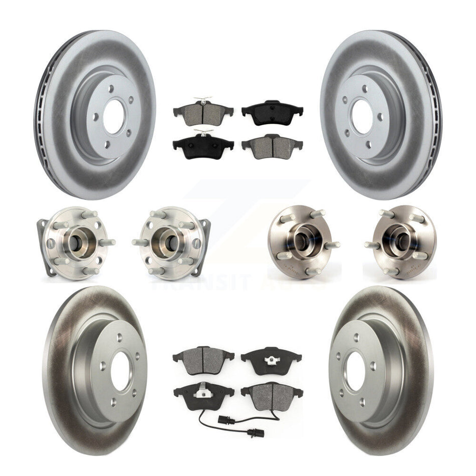Front Rear Hub Bearings Assembly Coated Disc Brake Rotors And Semi-Metallic Pads Kit (10Pc) For 2005-2010 Volvo S40 V50 With 320mm Diameter Rotor AWD KBB-112193