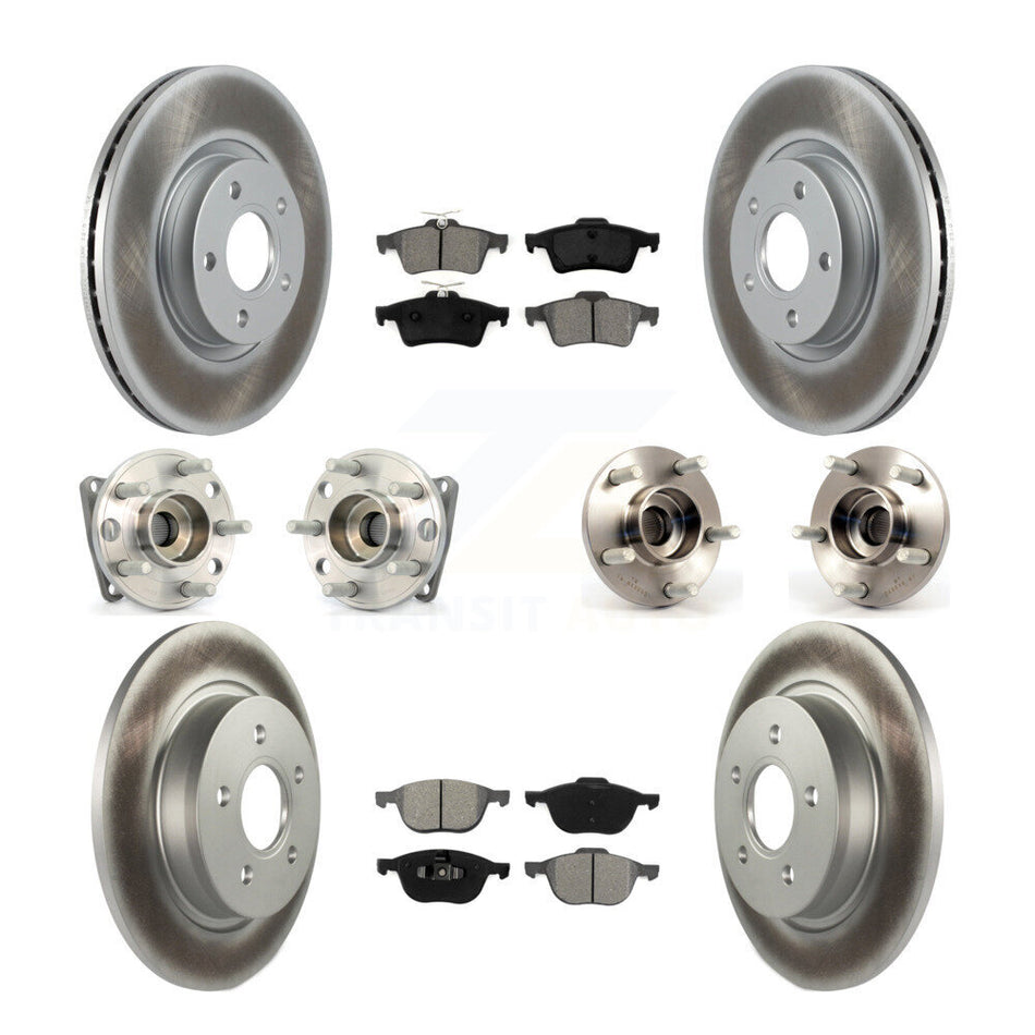 Front Rear Hub Bearings Assembly Coated Disc Brake Rotors And Semi-Metallic Pads Kit (10Pc) For 2005-2010 Volvo S40 V50 With 300mm Diameter Rotor AWD KBB-112194