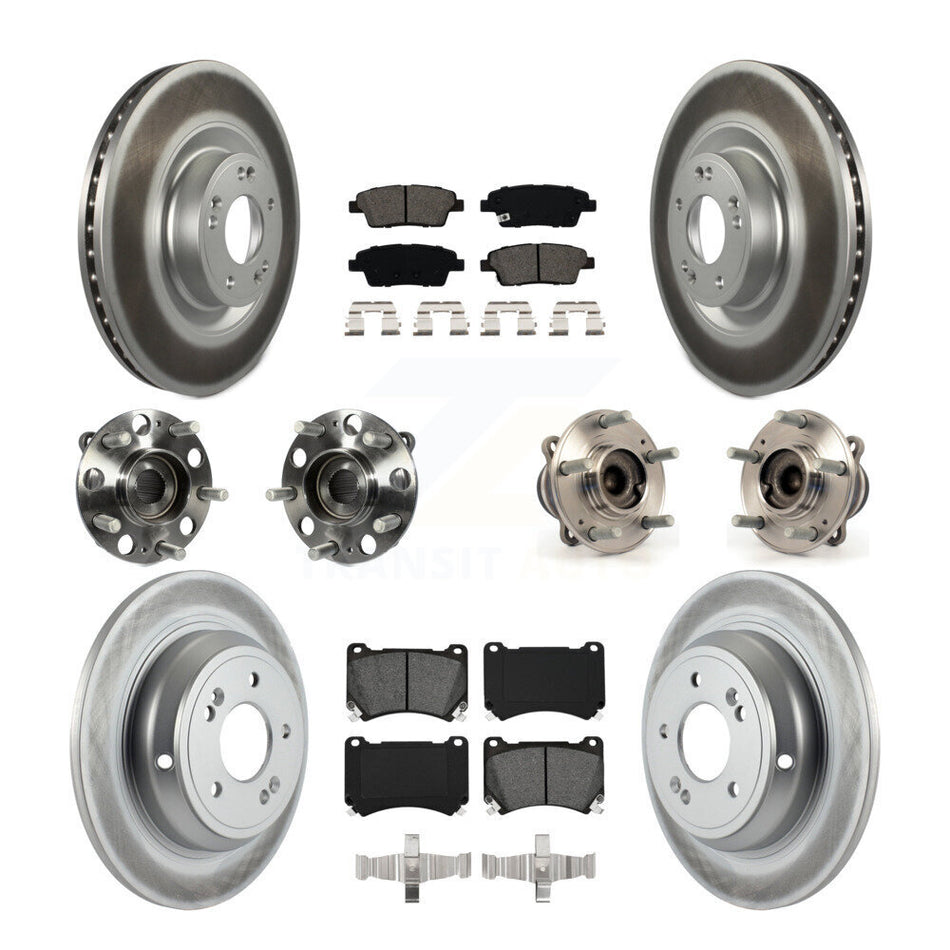 Front Rear Hub Bearings Assembly Coated Disc Brake Rotors And Semi-Metallic Pads Kit (10Pc) For 2012-2014 Hyundai Genesis 5.0L KBB-112197