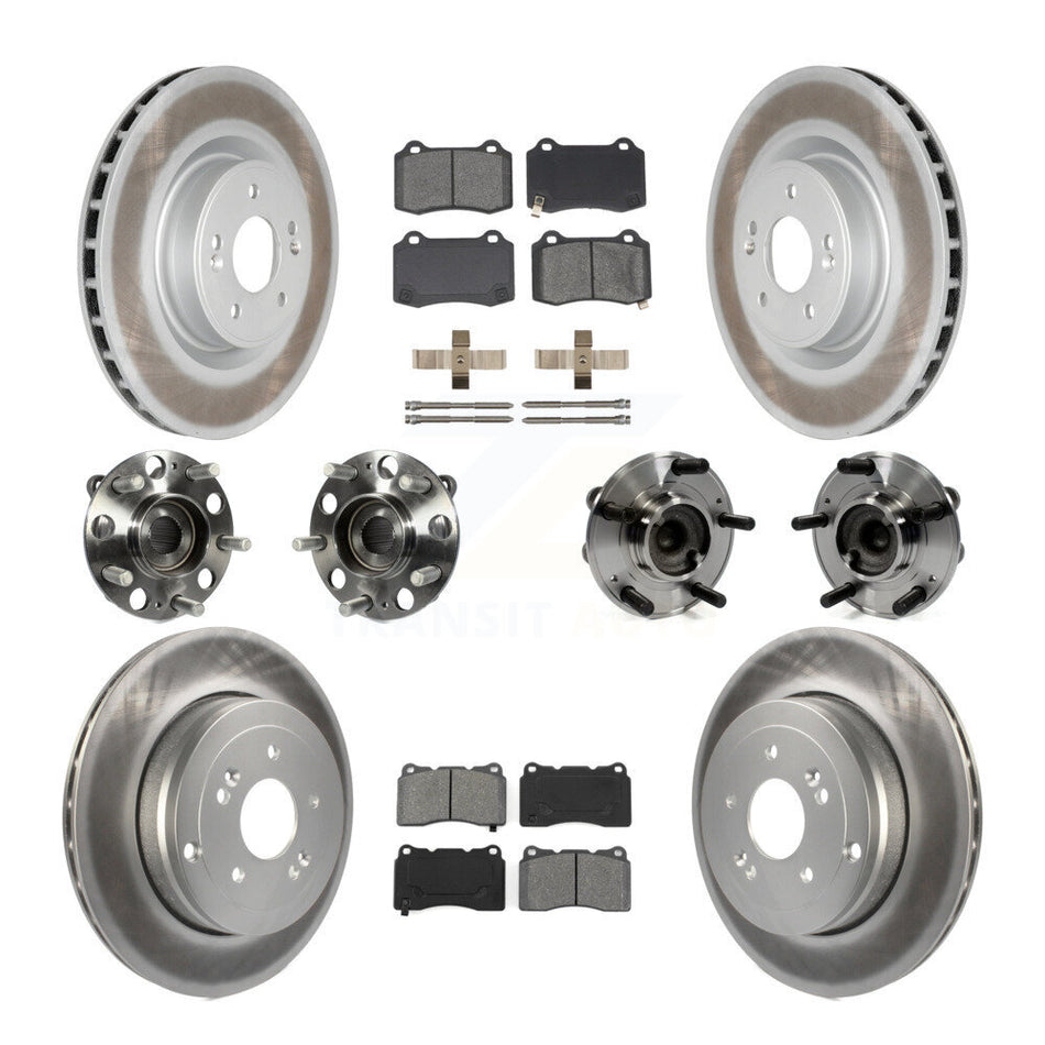 Front Rear Hub Bearings Assembly Coated Disc Brake Rotors And Semi-Metallic Pads Kit (10Pc) For Hyundai Genesis Coupe KBB-112198