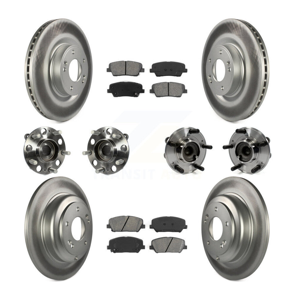 Front Rear Hub Bearings Assembly Coated Disc Brake Rotors And Semi-Metallic Pads Kit (10Pc) For Hyundai Genesis Coupe KBB-112199
