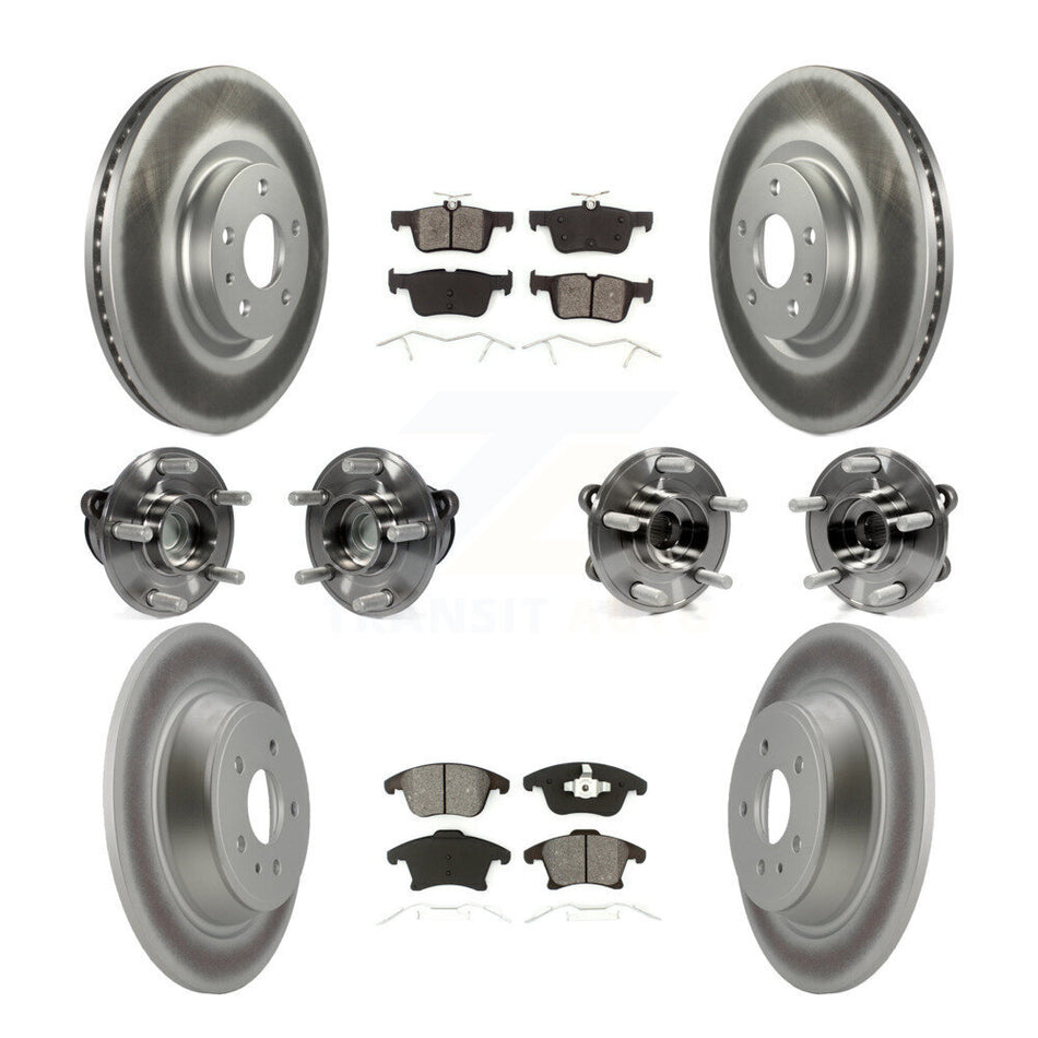 Front Rear Hub Bearings Assembly Coated Disc Brake Rotors And Semi-Metallic Pads Kit (10Pc) For Ford Fusion Lincoln MKZ KBB-112214