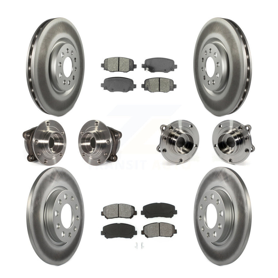 Front Rear Hub Bearings Assembly Coated Disc Brake Rotors And Semi-Metallic Pads Kit (10Pc) For 2015-2017 Chrysler 200 AWD With 330mm Diameter Rotor KBB-112220