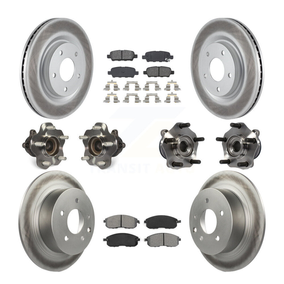 Front Rear Hub Bearings Assembly Coated Disc Brake Rotors And Semi-Metallic Pads Kit (10Pc) For 2017-2019 Nissan Sentra Turbocharged KBB-112229