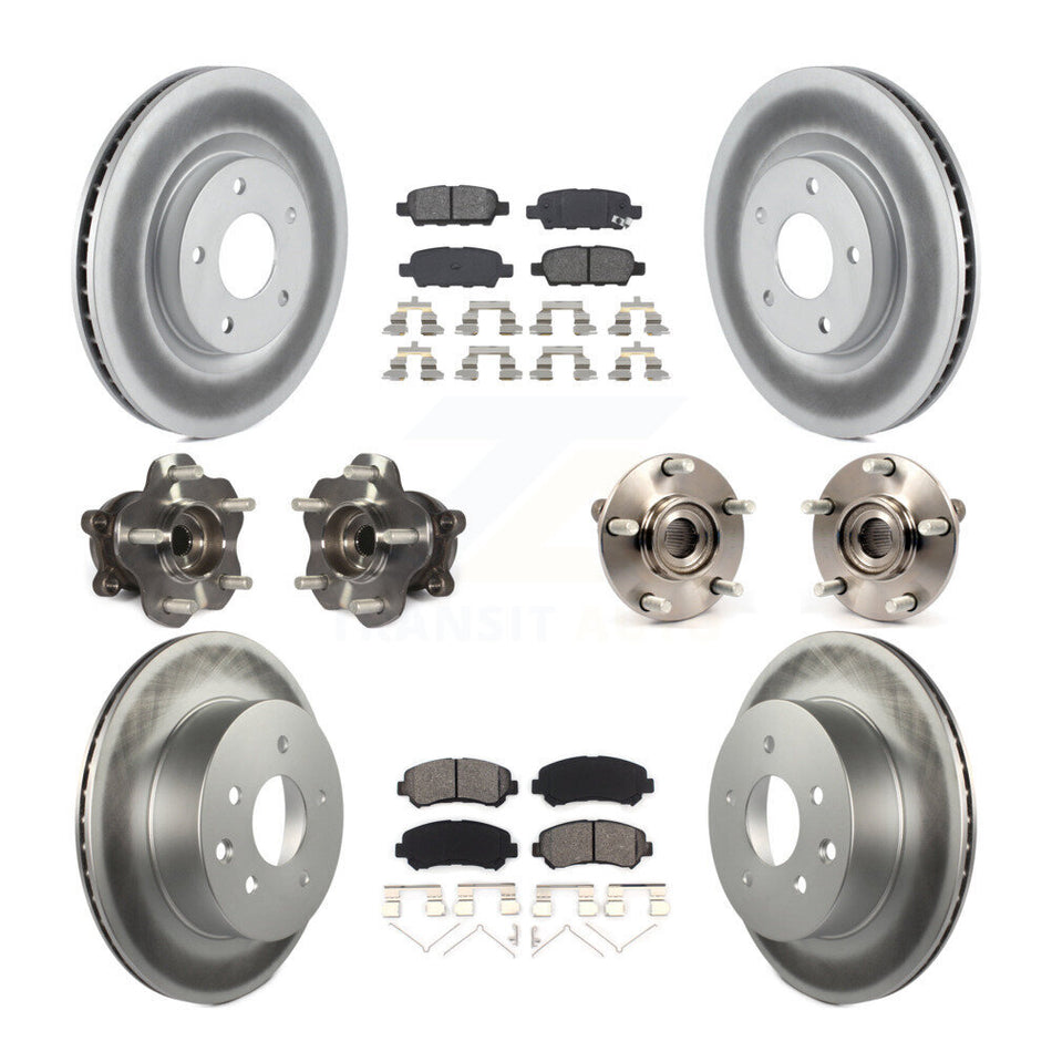 Front Rear Hub Bearings Assembly Coated Disc Brake Rotors And Semi-Metallic Pads Kit (10Pc) For 2014-2015 Nissan Rogue Select AWD KBB-112233