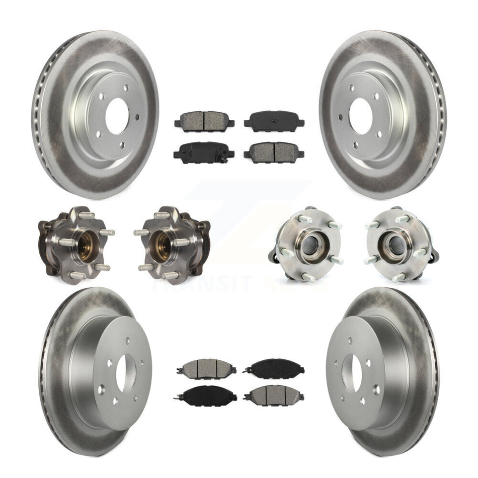Front Rear Hub Bearings Assembly Coated Disc Brake Rotors And Semi-Metallic Pads Kit (10Pc) For Nissan Pathfinder Murano INFINITI QX60 JX35 KBB-112242