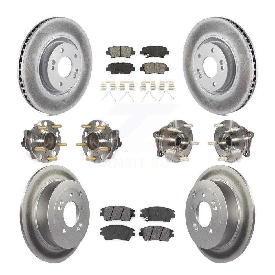 Front Rear Hub Bearings Assembly Coated Disc Brake Rotors And Semi-Metallic Pads Kit (10Pc) For 2017-2021 Kia Sportage FWD with Turbocharged With Manual Parking KBB-112249