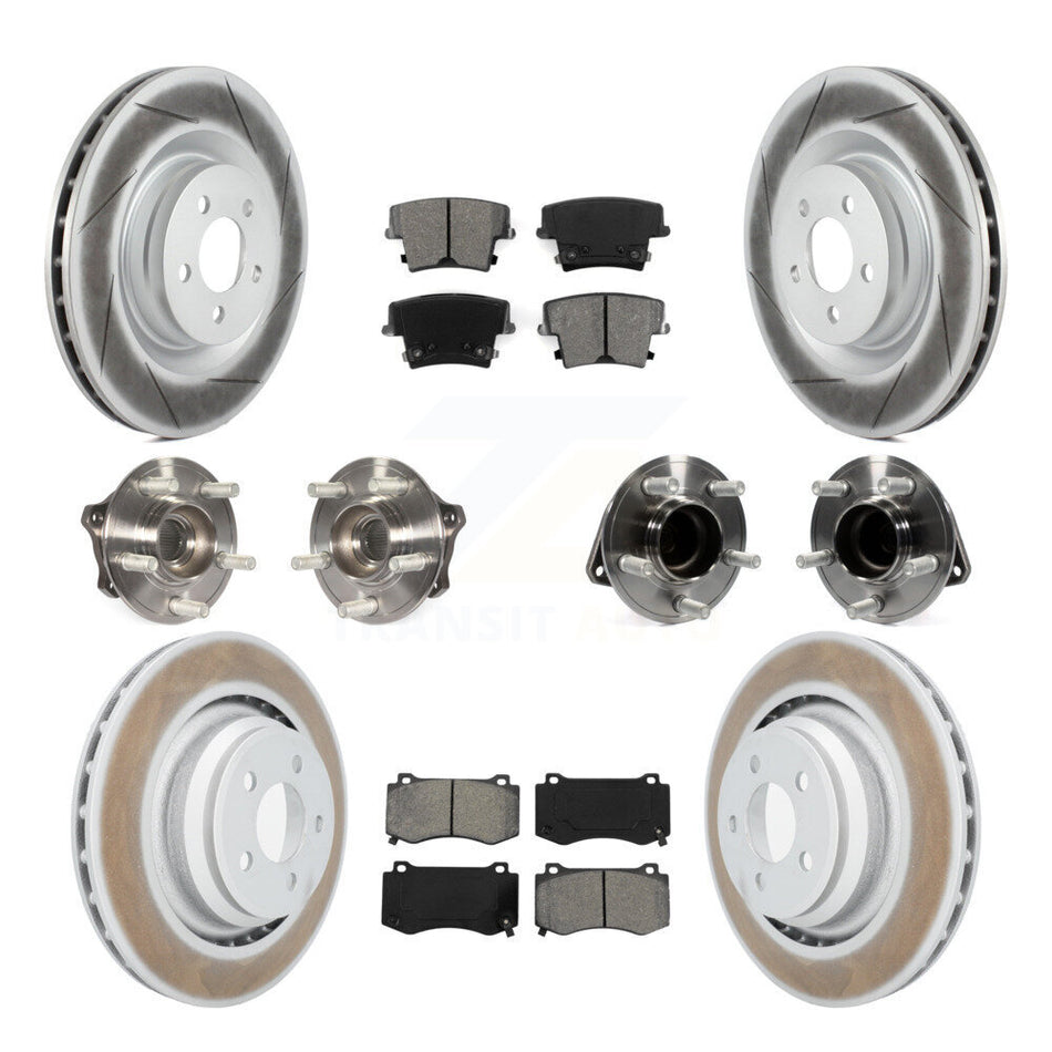 Front Rear Hub Bearings Assembly Coated Disc Brake Rotors And Semi-Metallic Pads Kit (10Pc) For 2015 Dodge Charger R T Scat Pack with RWD 6.4L KBB-112259